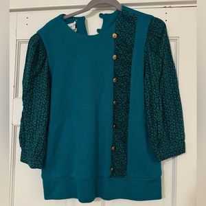 Act 1 Petites Vintage sweater top teal with pattern size 12